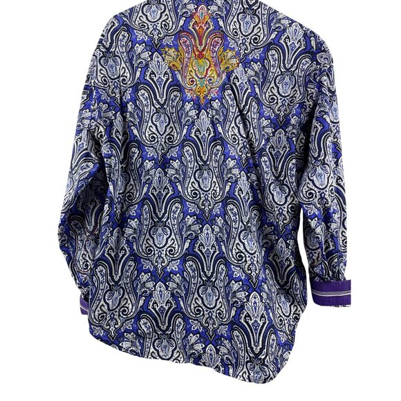 Robert Graham Men's XL Paisley Button Down Embroidered Flip Cuff Dress Shirt - Picture 13 of 15